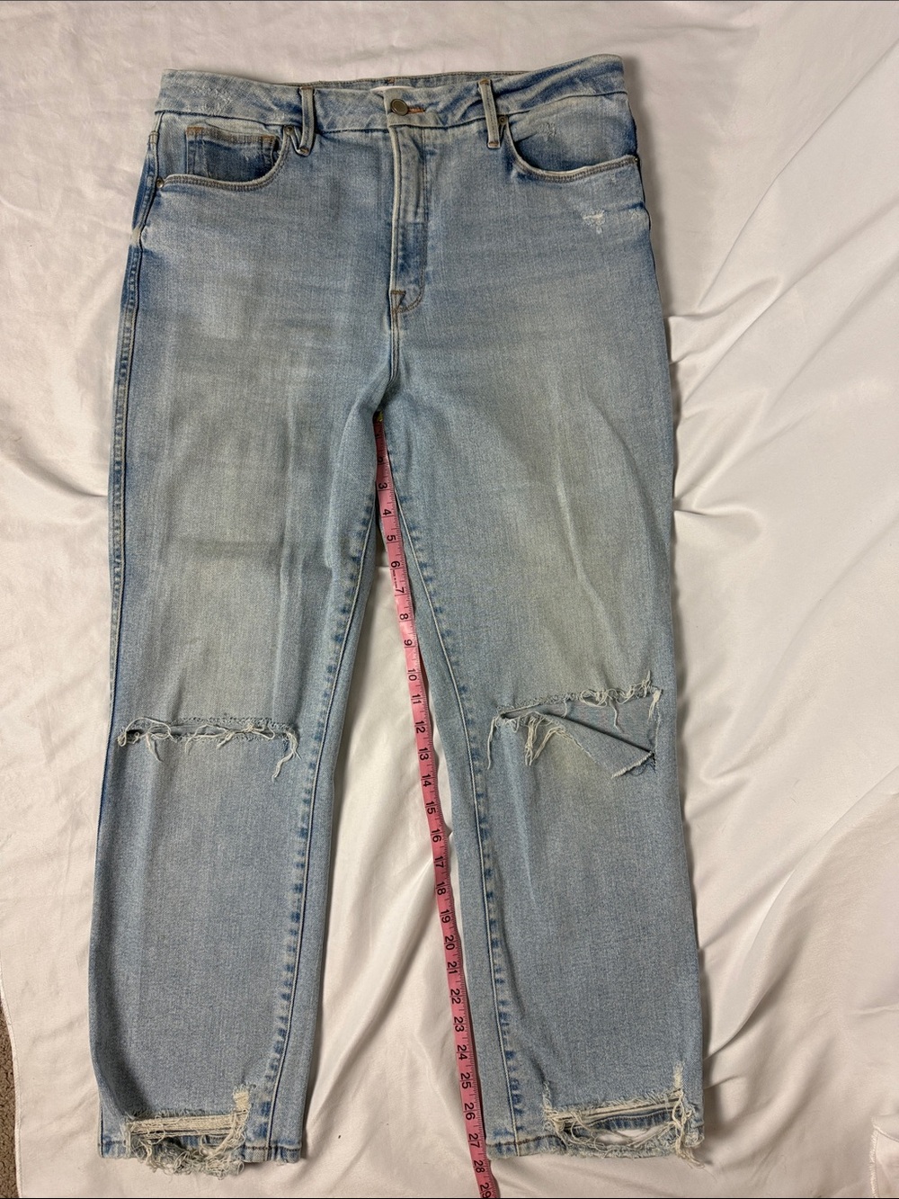 Good American Light Blue Distressed Boyfriend Jeans